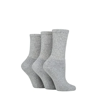 Image of Women&#039;s 3 Pair SOCKSHOP TORE 100% Recycled Plain Cotton Sports Socks Grey 4 8 Ladies