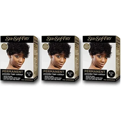 Image of Sta Sof Fro Permanent Hair Color Powder Covers Grey &amp; White Black (Pack of 3)