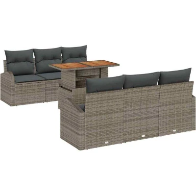 Image of vidaXL 7 Piece Garden Sofa Set with Cushions Grey Poly Rattan