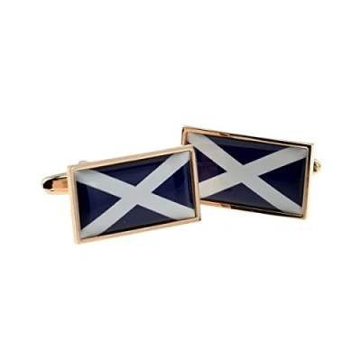 Image of Saltire Scottish St Andrews Flag in Rose Gold Frame Cufflinks X2N9957 SCOT