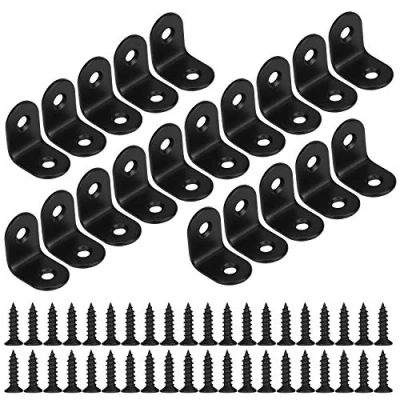 Image of Corner Brace 90 Degree Bracket Right Angle Brackets Stainless Steel Support with Screws for Furniture Desk Table Shelf 20 * 20mm 20pcs Black