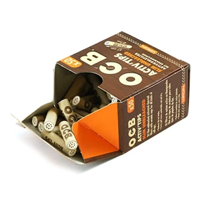 Image of OCB 18656 ActivTips Slim Unbleached 7mm Virgin Activated Carbon Filter with Ceramic Caps 2 x 50 Paper