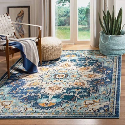 Image of SAFAVIEH Modern Chic Rug for Living Room, Dining Bedroom Madison Collection, Short Pile, in Blue and Light Blue, 122 X 183 cm