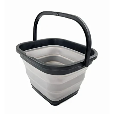 Image of SAMMART 10L Collapsible Rectangular Handy Basket/Bucket (Black/Alloy Grey)