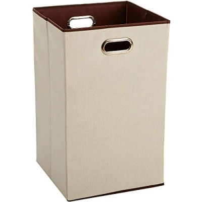 Image of Amazon Basics Foldable Rectangular Laundry Basket, Beige,brown