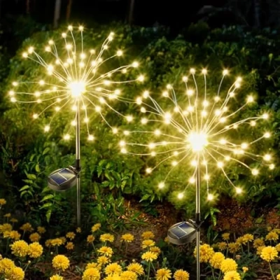 Image of Anordsem Solar Lights Outdoor Garden: Firework Light Waterproof for Christmas Decorations Outside Powered Fairy Fireworks Stake Lamp Pathway Patio Fence Yard Xmas Ornaments