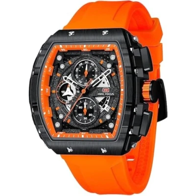 Image of MF MINI FOCUS Men&#039;s Watch Fashion Tonneau Wrist Watches (Chronograph/Waterproof/Luminous/Calendar) Silicon Strap Quartz for Men, Orange_Black, Classic
