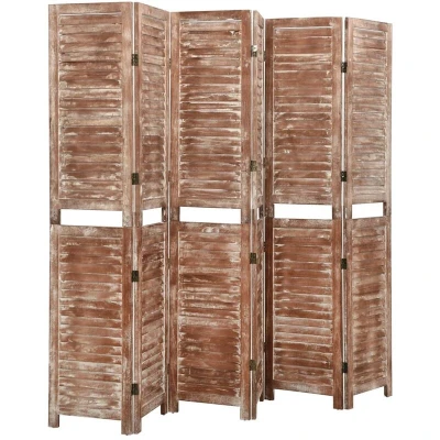 Image of vidaXL 6 Panel Room Divider Brown 210x165 cm Solid Wood Paulownia