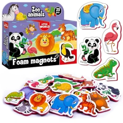 Image of Little World Large Set of 25 Foam Fridge Magnets for Kids 1 year old Learning Baby Toddlers Magnetic Animals Farm Animal Children