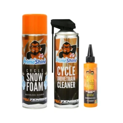 Image of Tru Tension Cycle Snow Foam &amp; Lube Bundle Waterless Road, Mountain E Bikes Cleaner Bicycle Tools Accessories 3 Piece Bike Lubricant Kit