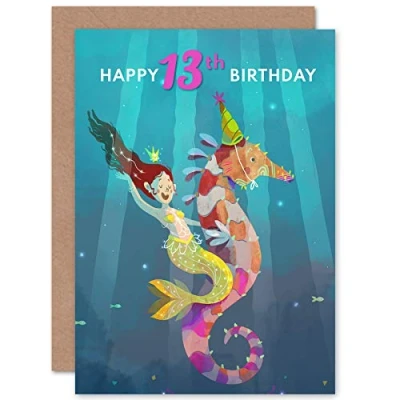 Image of Wee Blue Coo Mermaid Seahorse Birthday 13th Greetings Card