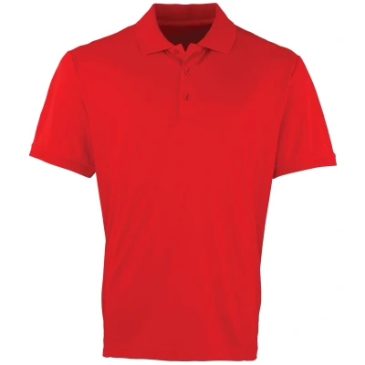 Image of Premier Mens Coolchecker Pique Short Sleeve Polo T Shirt (Red) Size Medium