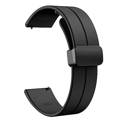 Image of TiMOVO Universal 22mm Magnetic Silicone Watch Straps, Quick Release Sport Straps with Folding Buckle for Men Women, Skin Friendly Soft Band Width Lugs, Black