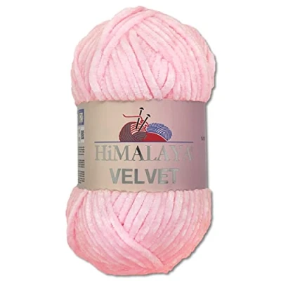 Image of Wohnkult Himalaya 100 g Velvet Dolphin Wool, 40 Colours to Choose From, Chenille Knitting Yarn, Fluffy Shiny Accessory, Clothing, Blankets (90003, Baby Pink)