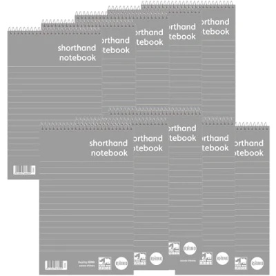 Image of RHINO Shorthand Notebook, 260 Page / 8mm Lined Notepad, 10 Pack, Reporters Spiral Wirebound Writing Pad