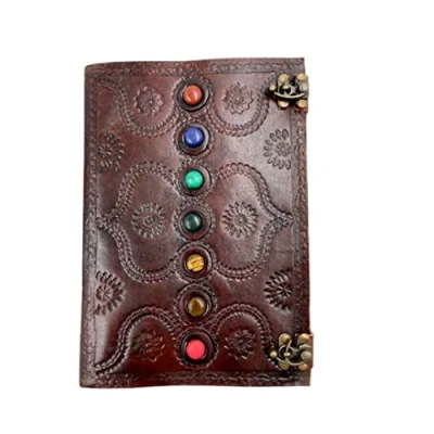 Image of OVERDOSE Embossed Seven Stone Leather Journal Handmade Antique Students &amp; Office Diary Sketchbook Drawing Size 7 X 10 Inches 17 25 cm A4
