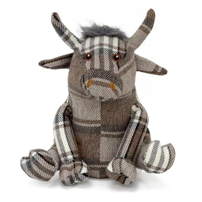 Image of Lachlan Highland Cow Tartan Doorstop Plaid Fabric Door Stop Animal Bull Decorative Weighted Shaped Stopper 1.5kg
