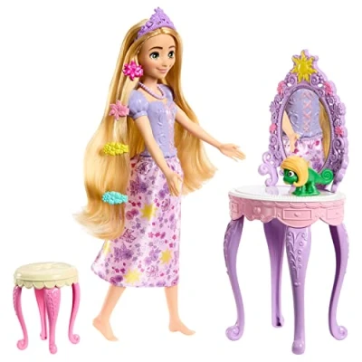 Image of Mattel Disney Princess Toys, Rapunzel Doll with Vanity, Pascal and 10 Accessories, Inspired by the Movie, HLX28