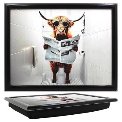 Image of Lesser &amp; Pavey Urban Art Highland Cow Loo Laptray For Food Serving Breakfast Comfortable Lap Trays With Bean Bag Cushion Home Daily Use Durable Eating On Adults