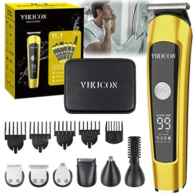 Image of VIKICON Beard/Stubble Trimmer for Men, Cordless Hair Clippers Set w/Beard Bib, Electric Trimmers Face, Body, Ear, Nose, Mustache, Waterproof Beard Grooming Kit Body Shavers Male Razor w/Case