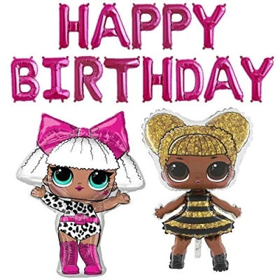 Image of Toyland LOL Balloon Pack Contains 16&quot; Pink Happy Birthday Banner, 35&quot; Diva Girl Foil &amp; Queen Bee Girls Party Decorations