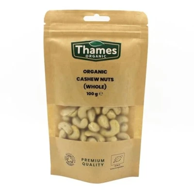 Image of Organic Cashew Nuts Source of Protein, High Fibre, Raw, Vegan, GMO Free, Certified No Additives or Preservatives Nutritious and Delicious Thames 100g