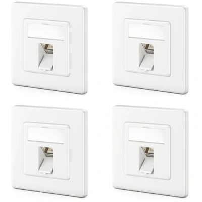 Image of deleyCON 4 x CAT7 Network Socket, 1 Port LAN Connection Box, Data Flush Mounted Box + CAT 7 Keystone Module, 45 Angled Outlet, RJ45 DSL Patch Cable, Installation Cable