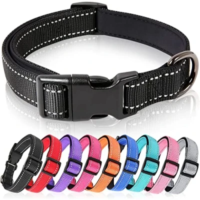 Image of HEELE Dog Collar, Reflective Soft Neoprene Padded Breathable Nylon Pet Collar Adjustable for Medium Dogs, Black, M(34 52cm)