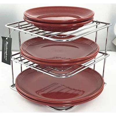 Image of Buckingham 3 Tier Chrome Corner Plate Kitchen Cupboard Organiser, Storage Rack, Metal, 22.5 cm