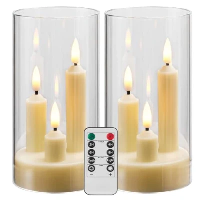 Image of Da by Flameless Candle, Battery Powered Candle with Remote Control and Timer, LED Three Wick Pillar Romantic Wedding, Perfect Home Décor, 2 Pack (Ivory)