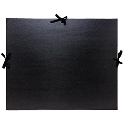 Image of Exacompta Ref 25738E Kraft Portfolio with Fabric Tie Ribbons 320 x 450mm in Size, Suitable for Storing A3 Documents, Expanding Spine, Ribbon Closure Black