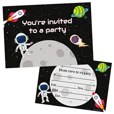 Image of (Pack of 40) Space Childrens Birthday Party Invitations Double Sided (NO ENVELOPES)