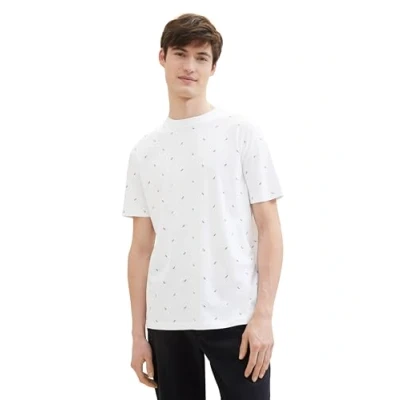 Image of TOM TAILOR Denim Men&#039;s 1040860 T Shirt, 34830 White Black Mini Leaf Print, XXL