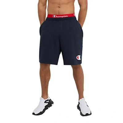 Image of Champion Men&#039;s, Lightweight Lounge, Casual Jersey Knit, Weekend Shorts (Reg. Or Big &amp; Tall), Navy C Logo, Large