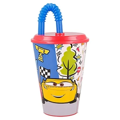 Image of Gold1 Kids Character Sports Tumbler 430ML Drinking Re usable Plastic Cup with Straw (Cars)
