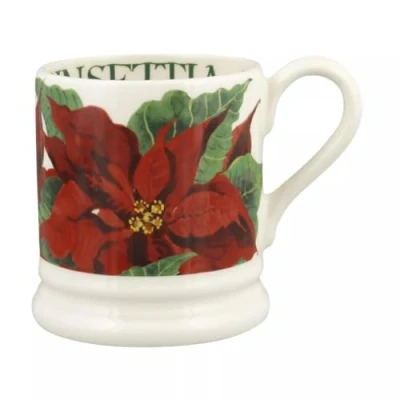 Image of Emma Bridgewater Large Mug 1/2 Pint, Ceramic Coffee Cup Cappuccino, Latte, Coffee, Tea Beautiful Mugs, Birthday Gift Poinsettia