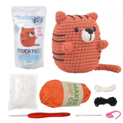 Image of KNITTY CRITTERS Pouch Pals Crochet Kit Cleo The Tiger