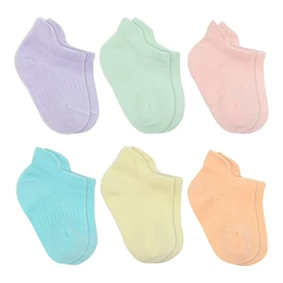 Image of Baby Grip Ankle Socks 6 Pairs Newborn Infant Toddlers Seamless Cotton Kids Boys Girls (UK, Age, Months, 12 Pastels)