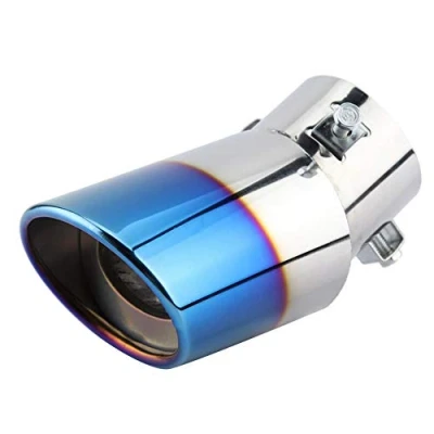 Image of Exhaust Tail Pipe Chrome pipes for exhaust, Car Blue Stainless Steel Universal Curved Rear Muffler Tip paint Throat