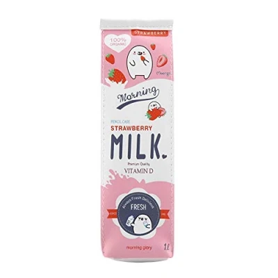 Image of Creative Milk Cartoon Pencil Case,Big Capacity Pen Storage Bag Desk Organizer with Zipper for School &amp; Office Supplies(Pink)