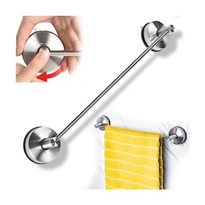 Image of YOHOM Suction Towel Rail Bathroom 42.8 CM Vacuum Hand Holder Stainless Steel Cup Tea Rack Kitchen Single Shower Bar Wall Mounted Hanger No Drilling Brushed (17 Inch)