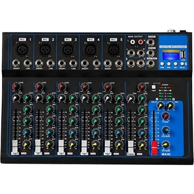 Image of Depusheng HT7 Bluetooth Portable Audio Mixer w/USB DJ Sound Mixing Console MP3 Jack 48V Power For Computer Recording, 7 Channel Bands Boards Studio Recording