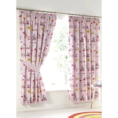 Image of Portfolio Kids Club Rainbow Fairies Fully Lined Pencil Pleat Header 66x54 Curtain Pair, Blush