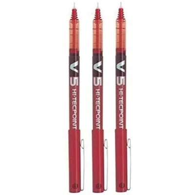 Image of Pilot BX V5 Red Hi Tecpoint Extra Fine Rollerball Pen 0.5mm Nib Tip 0.3mm Line Width (Pack Of 3)