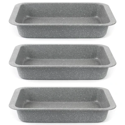 Image of Salter COMBO 8052A Set of 3 Marble Collection Carbon Steel Non Stick Roasting Pan, Meat Roaster, Batch Brownie Baking Tin, 36 cm, Grey