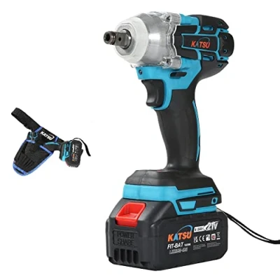 Image of KATSU FIT BAT 21V Brushless Cordless Impact Wrench with 4.0mAh Battery and 2 Adapters, 1/2 Inch 400Nm, Motor, Dual Speed Automatic Power Tool 102488