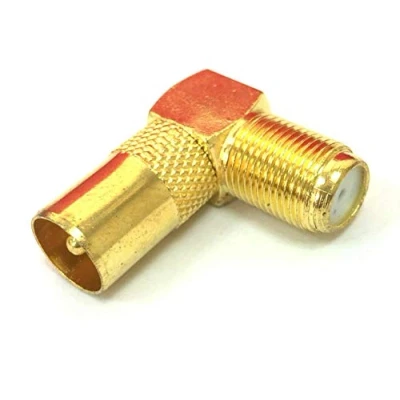 Image of electrosmart Gold Plated TV Aerial Male Coax Plug to F Socket 90 Degree Right Angle/Angled/Hooked Adaptor/Connector (Pack of 5)