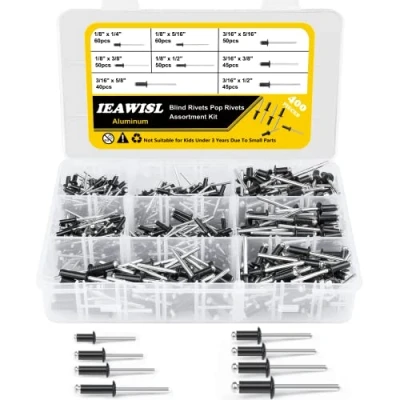 Image of Pop Blind Rivets, 400PCS Aluminum Rivets Assortment Kit, 8 Sizes (3mm/5mm), Black Assorted with Reinforced Divider &amp; Labeled Case for Furniture, Car, Ships