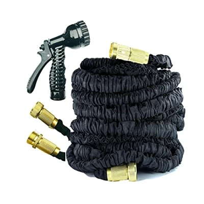 Image of Garden Hose Pipes Expandable 100FT Expanding Magic Water Hosepipe for with 7 Function Spray Gun Nozzle &amp; 3/4&quot;, 1/2&quot; Fittings Flexible Extra Strength Watering Lightweight Easy Storage Black