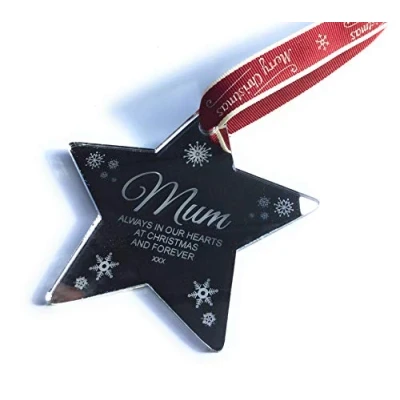Image of Personalised Memorial Christmas Tree Mirrored Star Decoration Perfect Way to Remember A Loved One This
